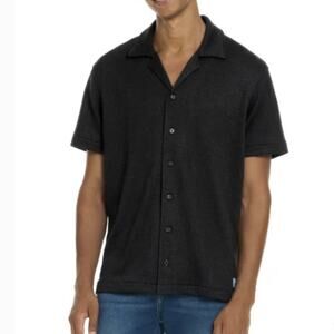 Scotch and Soda Black Textured Jersey Button Up Shirt Short Sleeve Mens XL